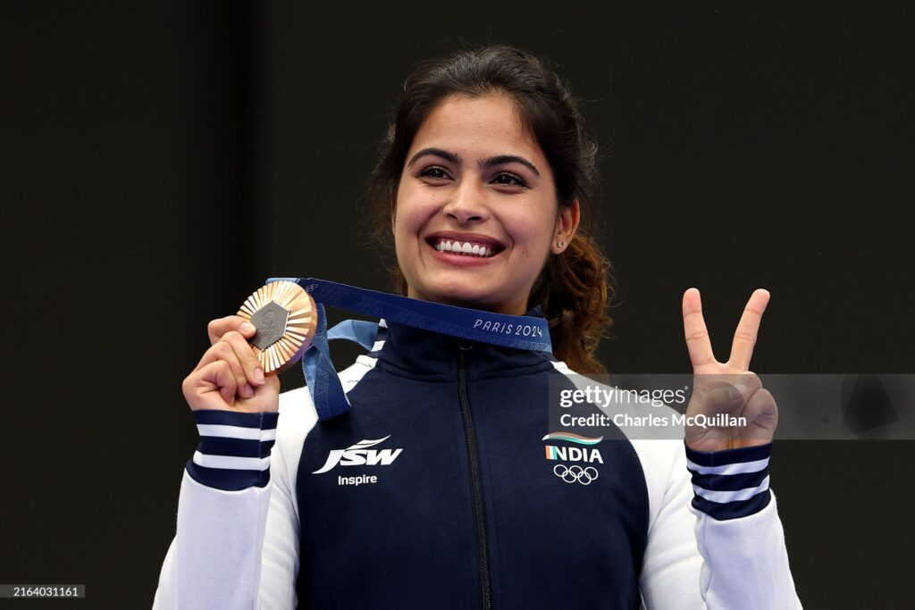 Paris Olympics Shooting - Bronze medalist Manu Bhaker of Team India | Photo by Charles McQuillan/Getty Images