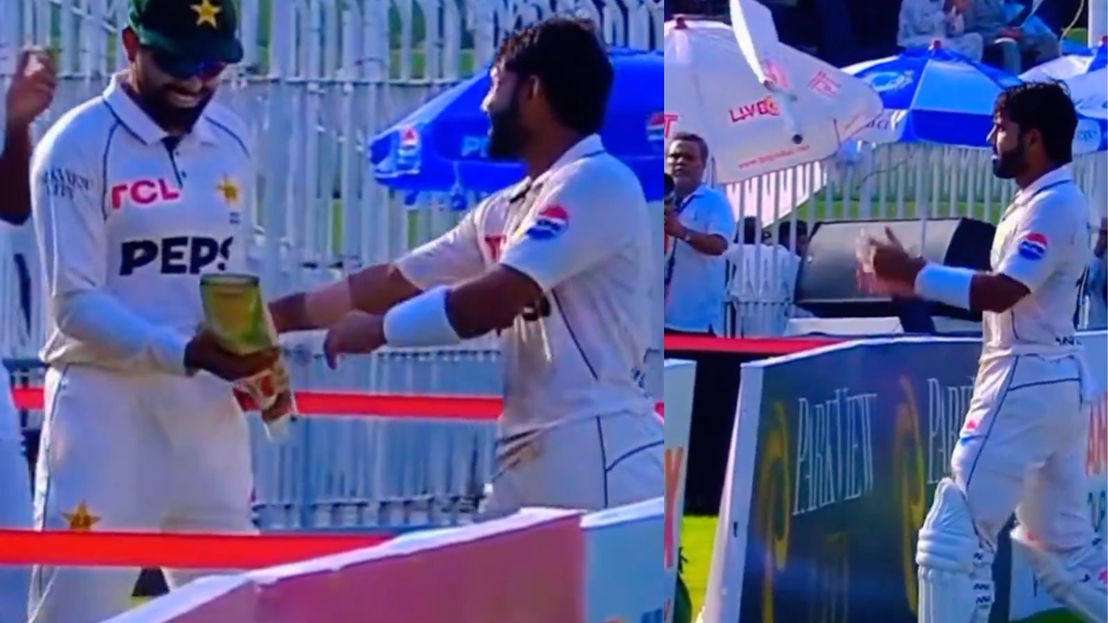 Mohammed Rizwan tossed his bat to Babar Azam after Pakistan declared their innings