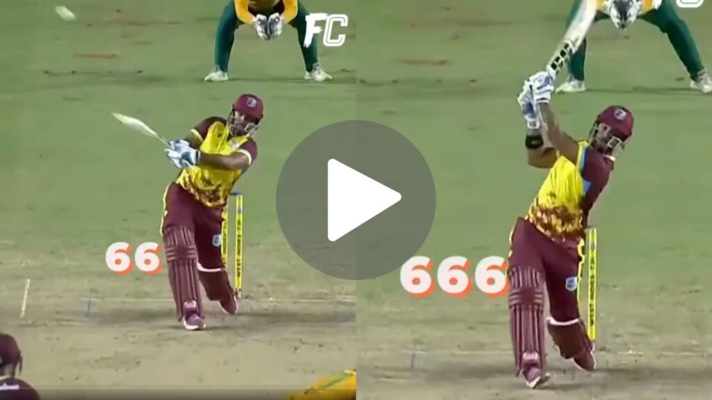 [Watch] Nicholas Pooran smashes four consecutive sixes against Nandre Burger